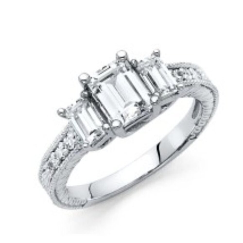 Solid 14K White gold CZ Engagement Ring